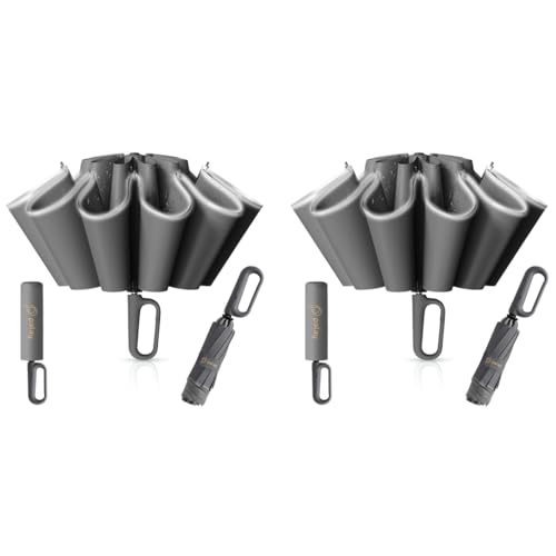 PALAY® Large Umbrella with Reflective Strip Auto 3-Fold Compact Travel Carabiner Handle Reinforced 10 Dual Ribs Sun Protection 99% UV Rain Windproof for Men Women Grey 2PCS PALAY® Large Umbrella with Reflective Strip Auto 3-Fold Compact Travel Carabiner Handle Reinforced 10 Dual Ribs Sun Protection 99% UV Rain Windproof for Men Women Grey 2PCS